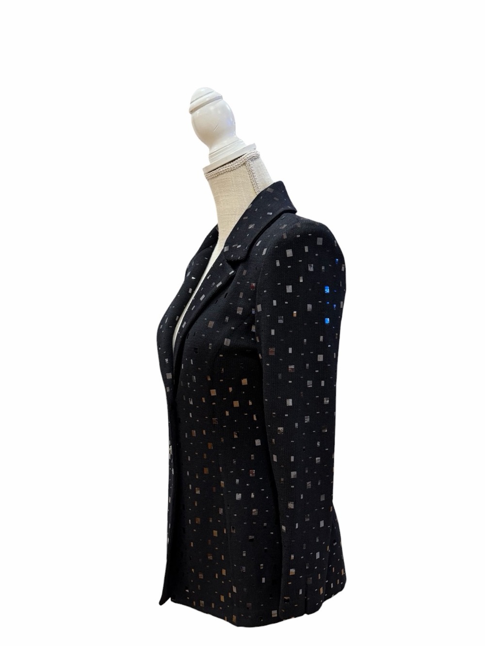 St. John Evening Marie Gray Santana Knit Skirt Suit Mirrored Paillette Black Set - Picture 7 of 11